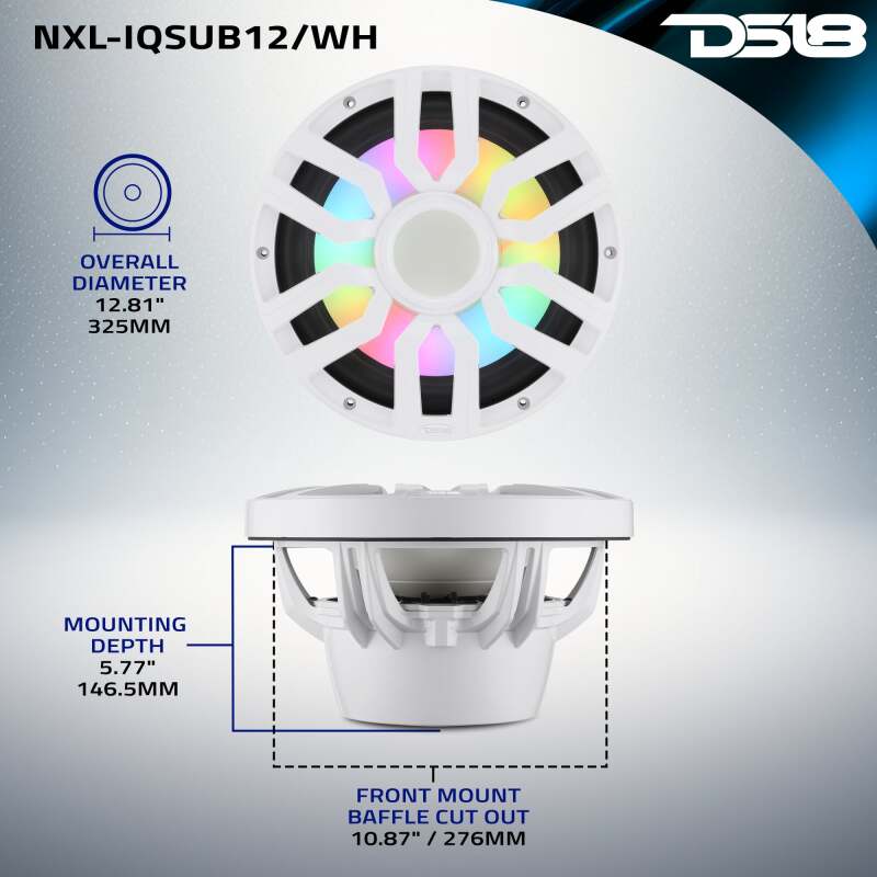 DS18 NXL-iQ Subwoofer w/ LED Lights 12in 600 Watts RMS 4 ohm White w/ Cover