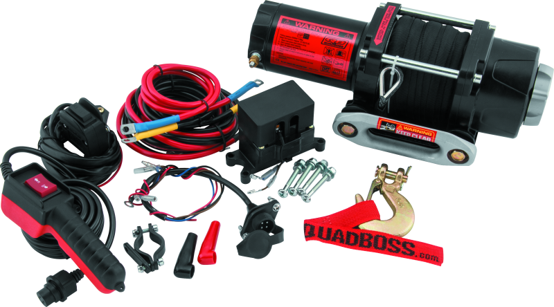 QuadBoss Winch Kit - 39ft x 3/16in Synthetic Rope - 3hp - Hawse Fairlead - Wired Remote - 2500lb