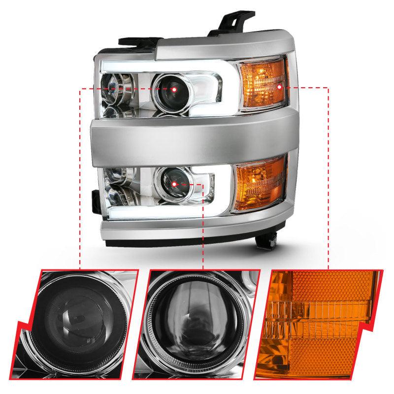 ANZO 2015-2016 Chevrolet Silverado Projector Headlights w/ Plank Style Design Chrome w/ Amber - Order Your Parts - اطلب قطعك
