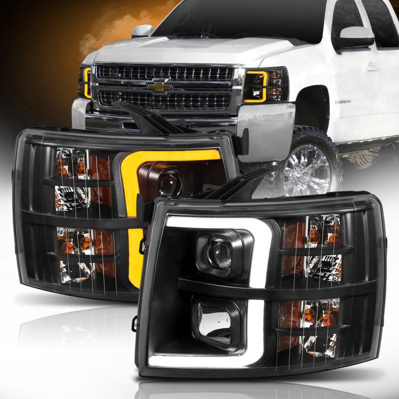 ANZO 07-13 Chevrolet Silverado 1500 Plank Style Projector Headlights Black w/ Amber - Order Your Parts - اطلب قطعك