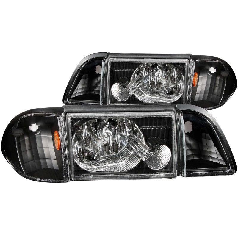 ANZO 1987-1993 Ford Mustang Crystal Headlights Black w/ Corner Lights 3pc - Order Your Parts - اطلب قطعك