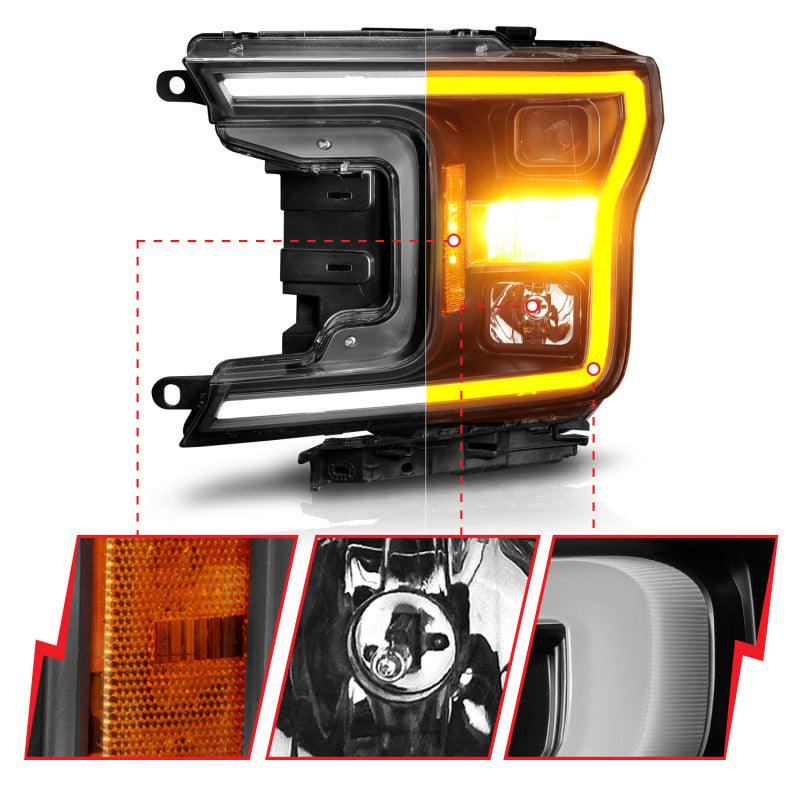 ANZO 2018-2020 Ford F-150 Projector Headlight w/ Plank Style Switchback Black Housing - Order Your Parts - اطلب قطعك
