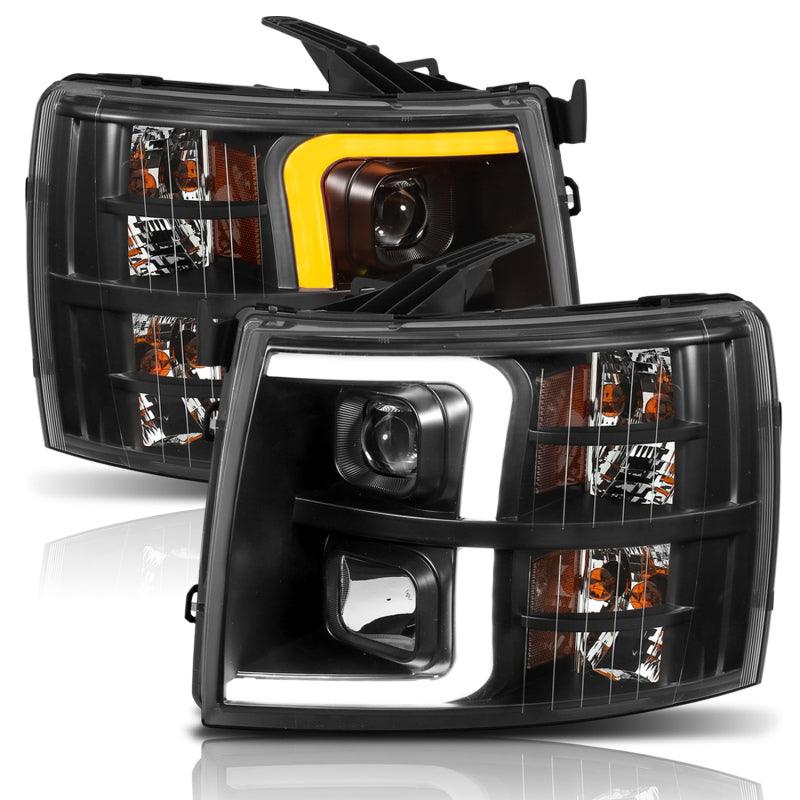 ANZO 07-13 Chevrolet Silverado 1500 Plank Style Projector Headlights Black w/ Amber - Order Your Parts - اطلب قطعك