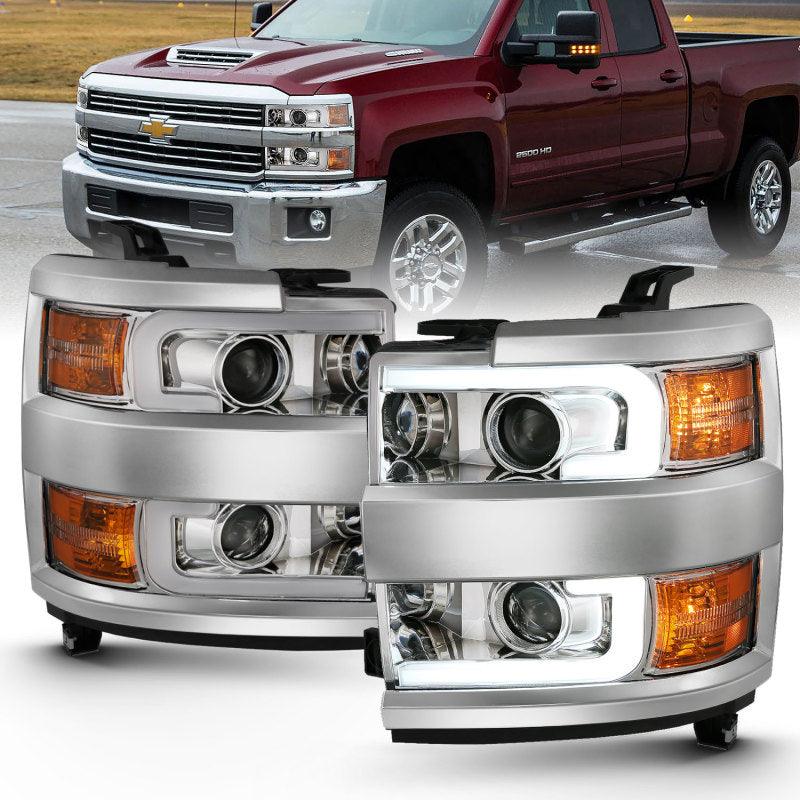 ANZO 2015-2016 Chevrolet Silverado Projector Headlights w/ Plank Style Design Chrome w/ Amber - Order Your Parts - اطلب قطعك
