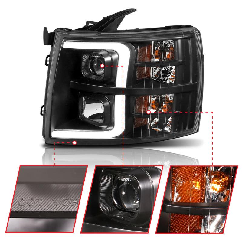 ANZO 07-13 Chevrolet Silverado 1500 Plank Style Projector Headlights Black w/ Amber - Order Your Parts - اطلب قطعك
