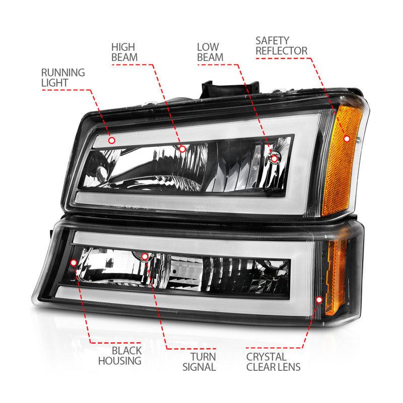 ANZO 2003-2006 Chevrolet Silverado 1500 Crystal Headlights w/ Light Bar Black Housing - Order Your Parts - اطلب قطعك