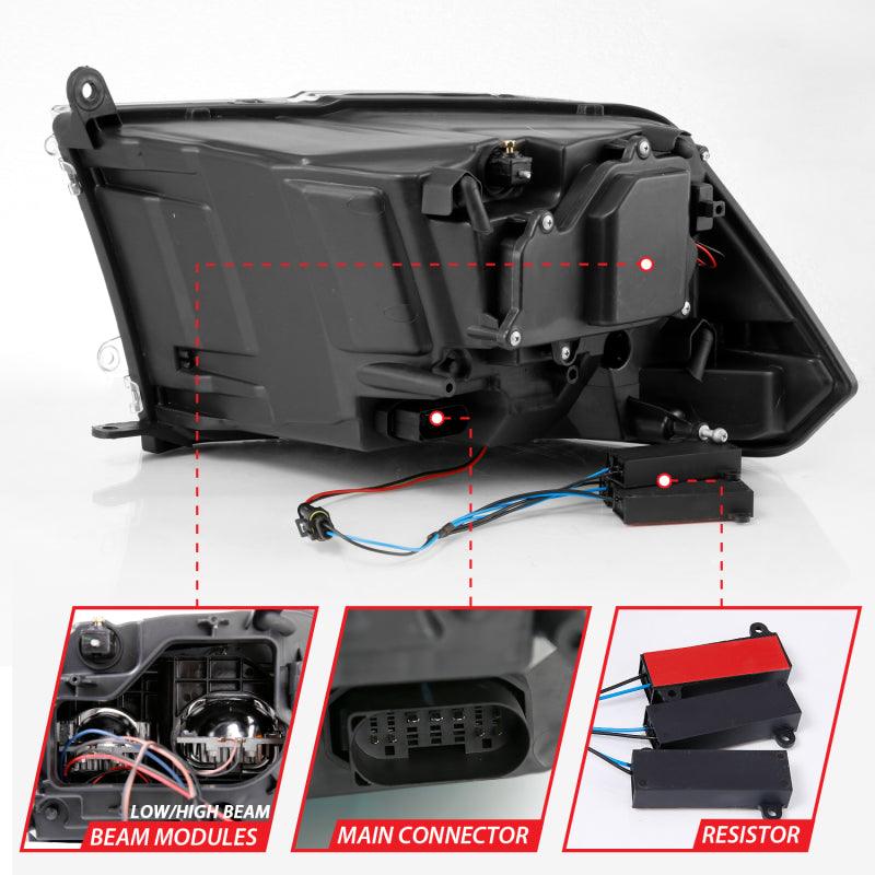 ANZO 2009-2018 Dodge Ram 1500 Led Projector Plank Style Switchback H.L Halo Chrome Amber (OE Style) - Order Your Parts - اطلب قطعك