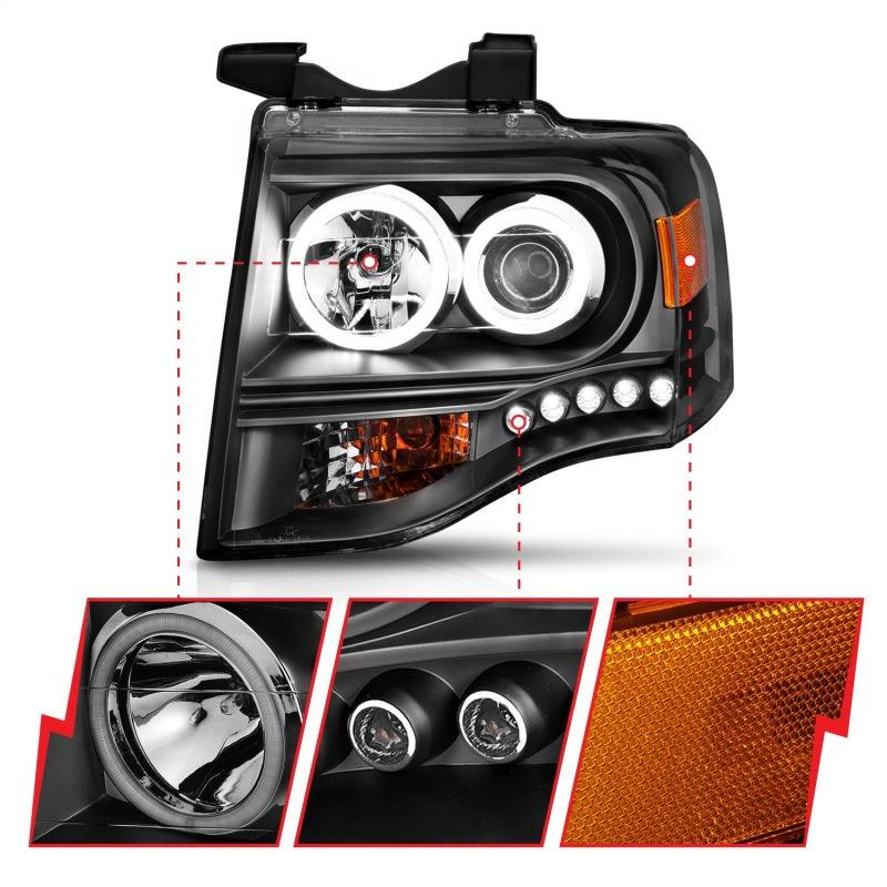 ANZO 2007-2014 Ford Expedition Projector Headlights w/ Halo Black - Order Your Parts - اطلب قطعك