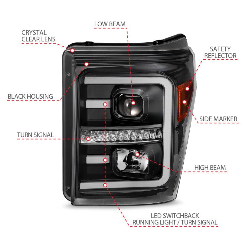 ANZO 2011-2016 Ford F250 Projector Headlights w/ Plank Style Switchback Black w/ Amber - Order Your Parts - اطلب قطعك