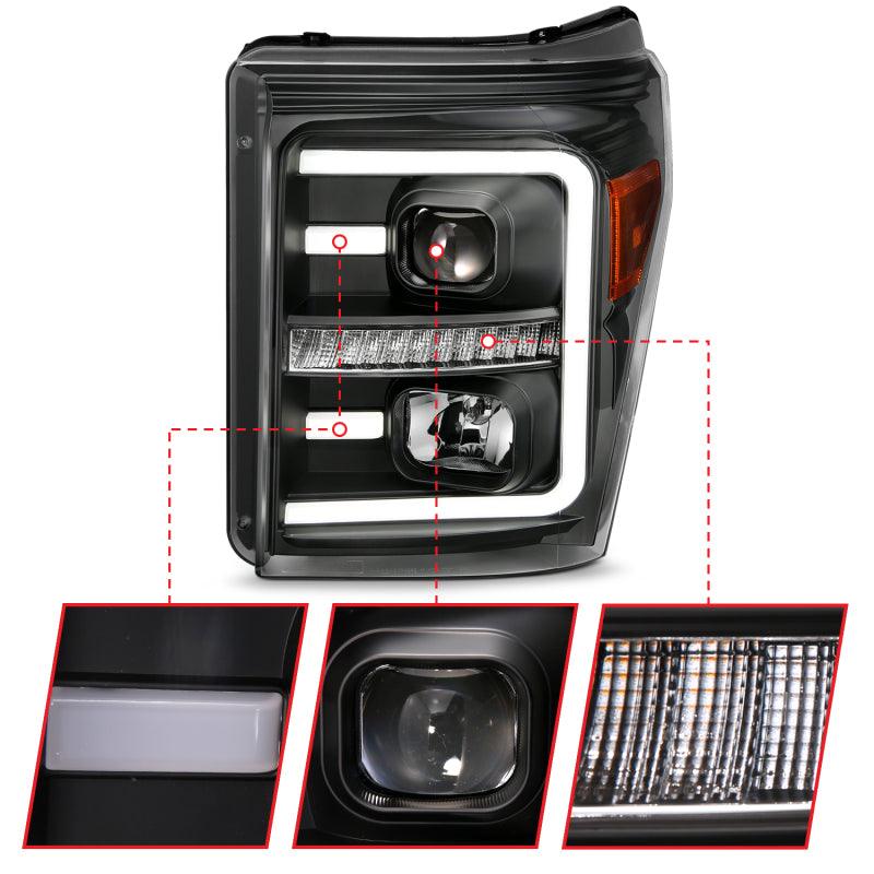 ANZO 2011-2016 Ford F250 Projector Headlights w/ Plank Style Switchback Black w/ Amber - Order Your Parts - اطلب قطعك