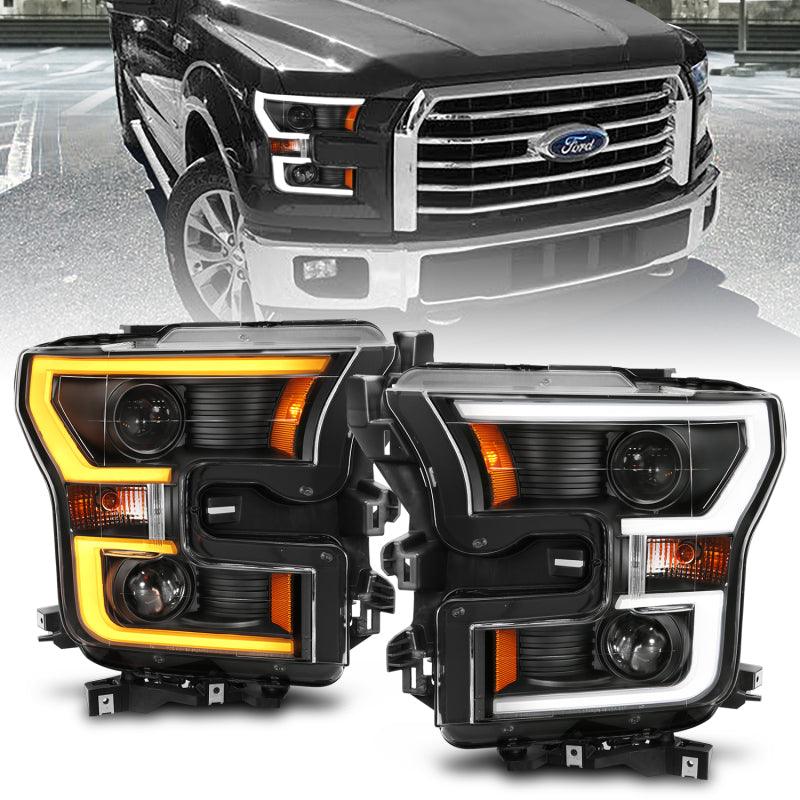 ANZO 2015-2017 Ford F-150 Projector Headlights w/ Plank Style Switchback Black w/ Amber - Order Your Parts - اطلب قطعك