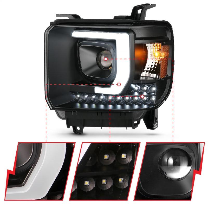 ANZO 2014-2015 Gmc Sierra 1500HD Projector Plank Style Headlight Black W/ Drl - Order Your Parts - اطلب قطعك