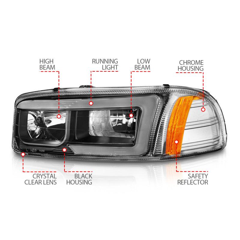 Anzo 99-17 GMC Sierra/Denali Headlights Black Amber (w/C Light Bars) - Order Your Parts - اطلب قطعك
