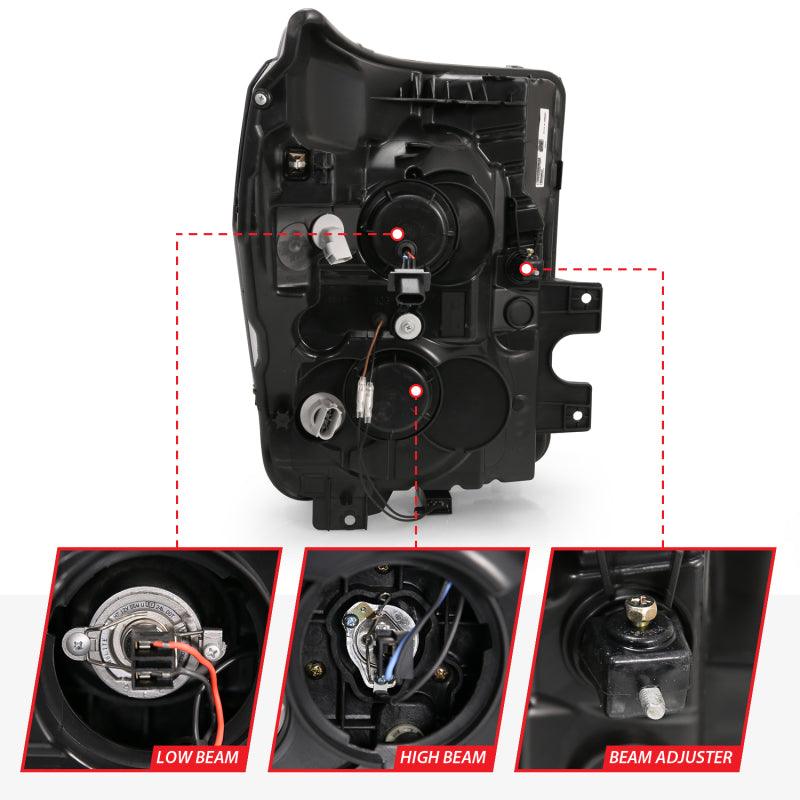 ANZO 2011-2016 Ford F250 Projector Headlights w/ Plank Style Switchback Black w/ Amber - Order Your Parts - اطلب قطعك