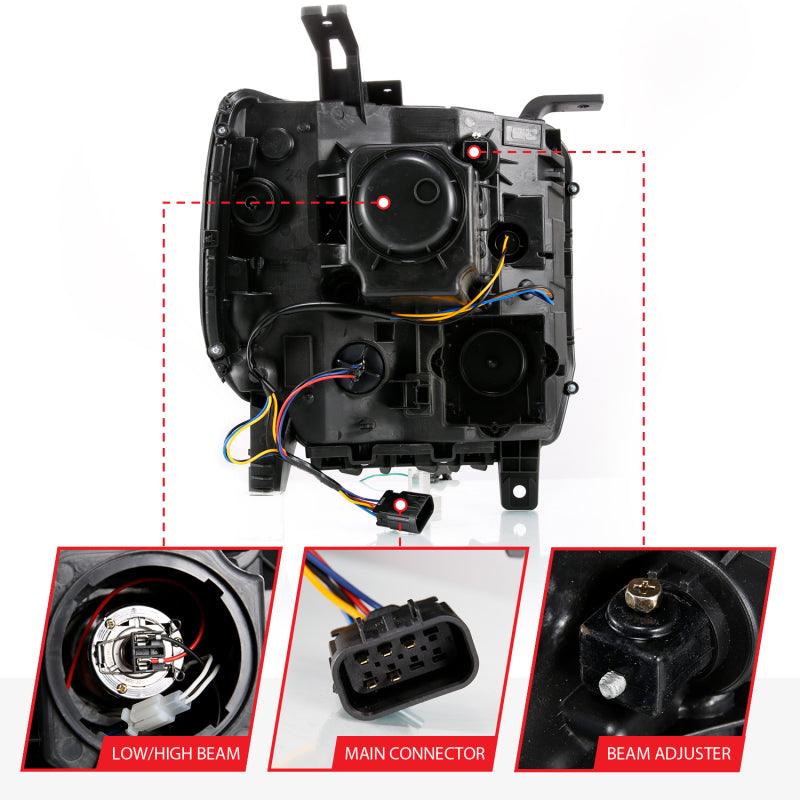 ANZO GMC SIERRA 1500 14-15 2500H/15-19 Projector Headlight Plank Style Black w/ Switchback (Halogen) - Order Your Parts - اطلب قطعك