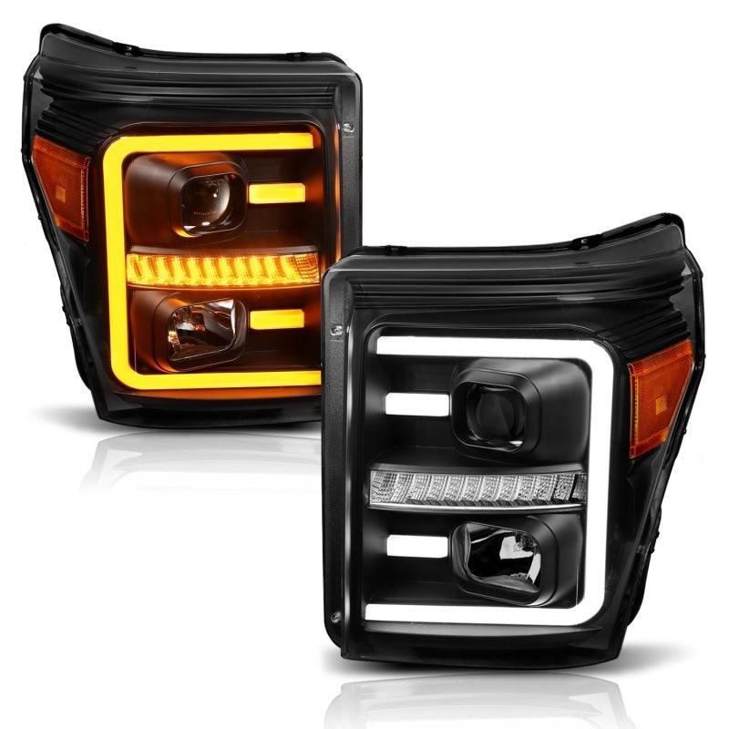 ANZO 2011-2016 Ford F250 Projector Headlights w/ Plank Style Switchback Black w/ Amber - Order Your Parts - اطلب قطعك
