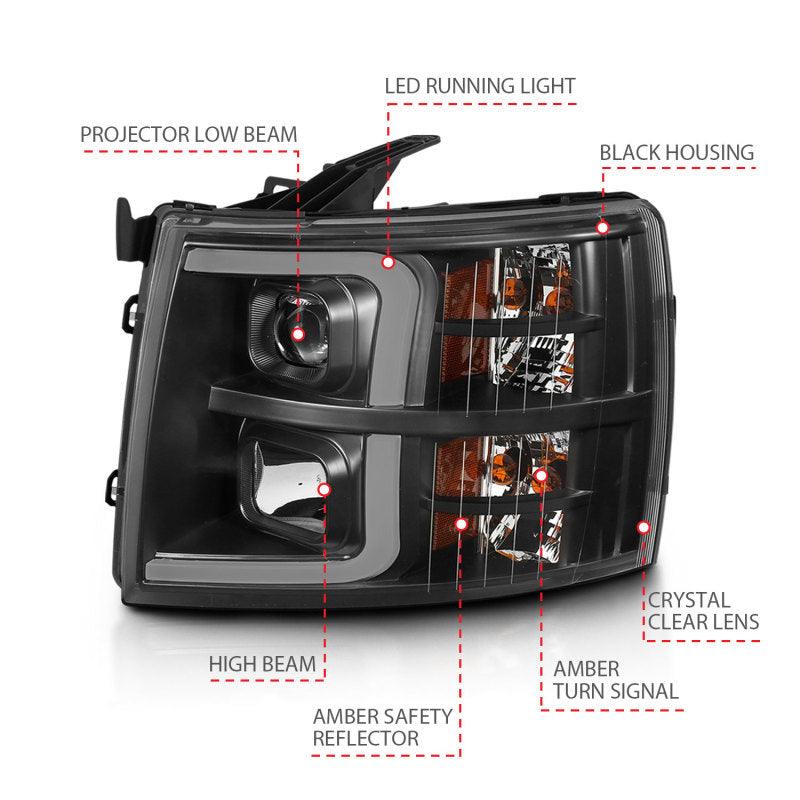 ANZO 07-13 Chevrolet Silverado 3500 Projector Headlights - Black Amber - Order Your Parts - اطلب قطعك