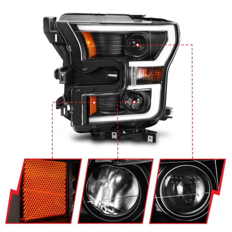 ANZO 2015-2017 Ford F-150 Projector Headlights w/ Plank Style Switchback Black w/ Amber - Order Your Parts - اطلب قطعك