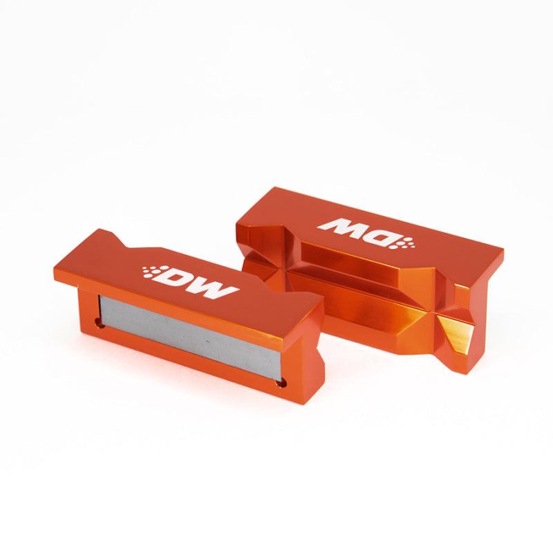 DeatschWerks 4in. Aluminum Soft Jaws w/ Magnet - Orange Anodized - Order Your Parts - اطلب قطعك