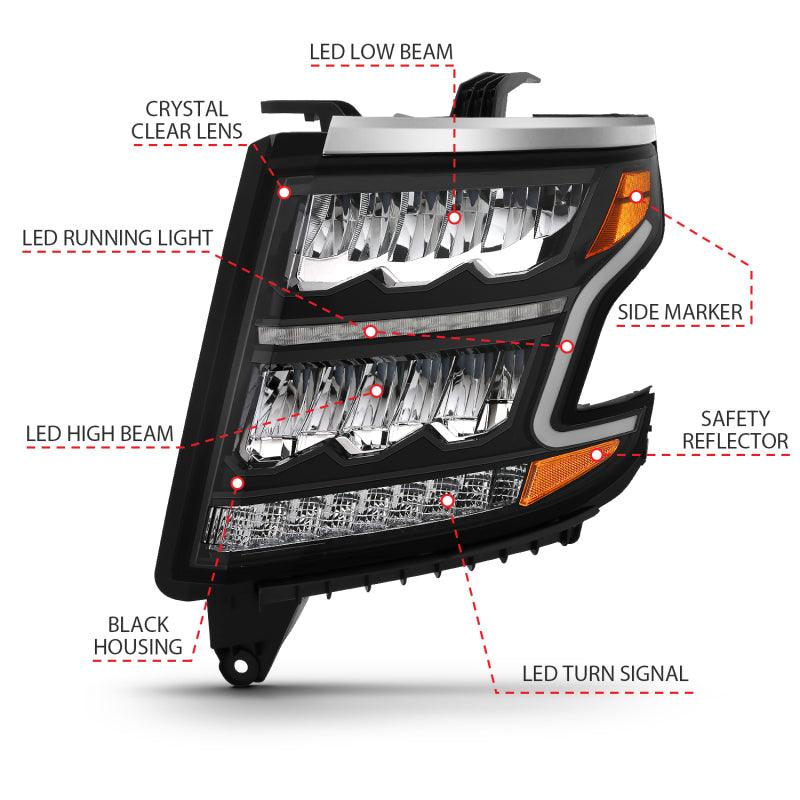 ANZO 15-20 Chevy Tahoe/Suburban LED Light Bar Style Headlights Black w/Sequential w/DRL w/Amber - Order Your Parts - اطلب قطعك