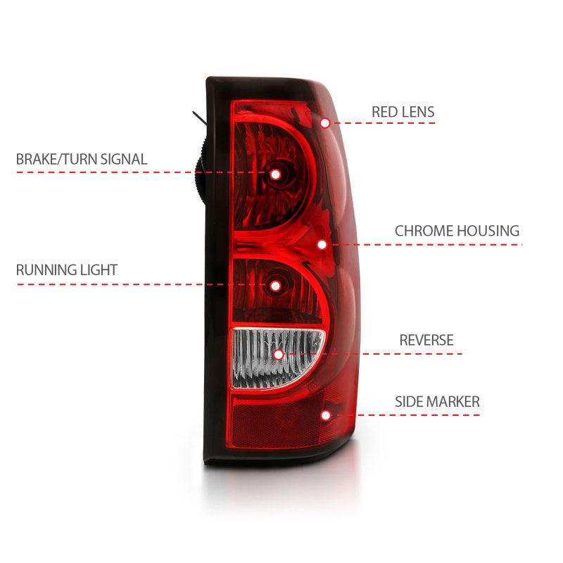 ANZO 2004-2007 Chevy Silverado Taillight Red/Clear Lens w/Black Trim (OE Replacement) - Order Your Parts - اطلب قطعك