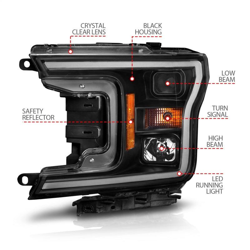 ANZO 2018-2020 Ford F-150 Projector Headlight w/ Plank Style Switchback Black Housing - Order Your Parts - اطلب قطعك