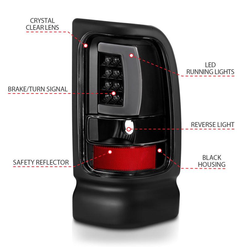 ANZO 1994-2001 Dodge Ram 1500 LED Taillights Plank Style Black w/Clear Lens - Order Your Parts - اطلب قطعك