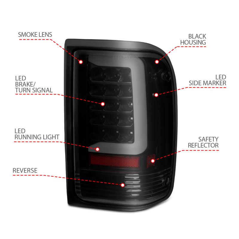 ANZO 1993-1997 Ford Ranger LED Tail Lights w/ Light Bar Black Housing Smoked Lens - Order Your Parts - اطلب قطعك