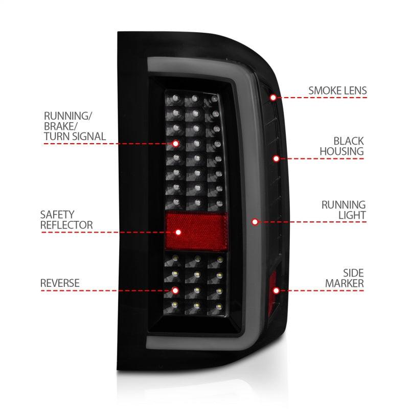 ANZO 2007-2013 Chevrolet Silverado1500/ 2500/ 3500 LED Tail Lights w/ Light Bar Black Housing Smoke - Order Your Parts - اطلب قطعك