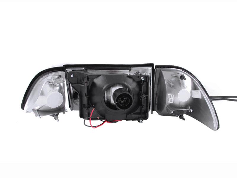 ANZO 1987-1993 Ford Mustang Crystal Headlights Black w/ Corner Lights 3pc - Order Your Parts - اطلب قطعك