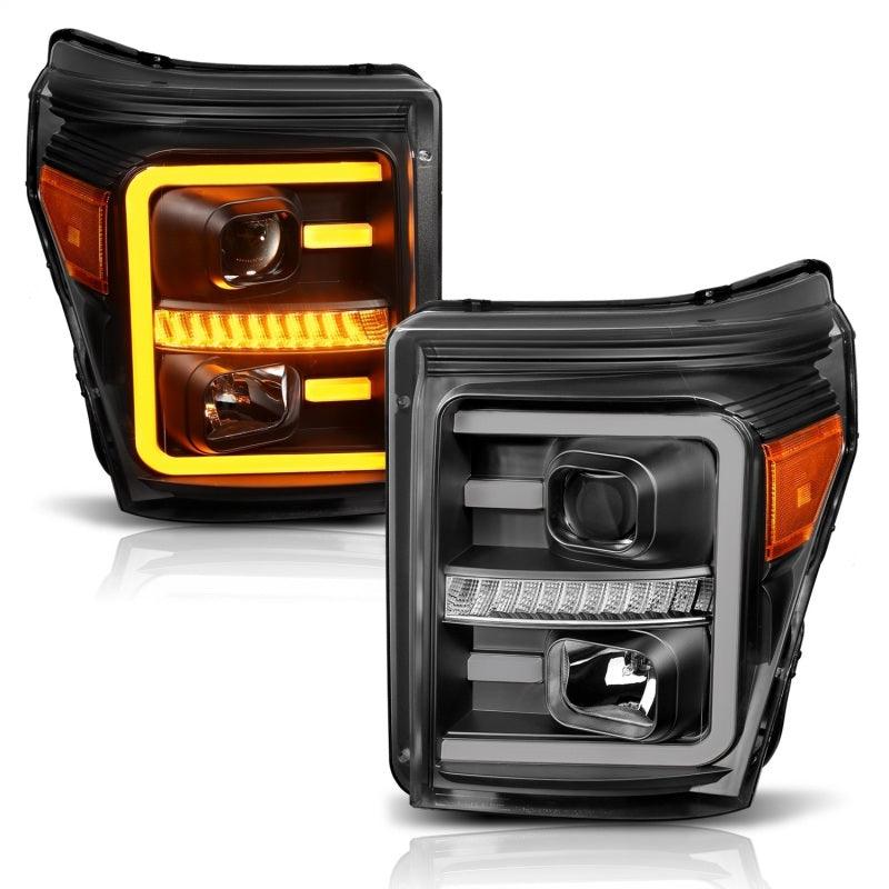 ANZO 2011-2016 Ford F250 Projector Headlights w/ Plank Style Switchback Black w/ Amber - Order Your Parts - اطلب قطعك