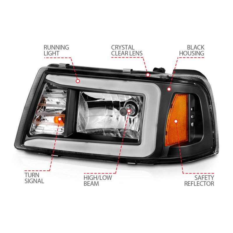 ANZO 2001-2011 Ford Ranger Crystal Headlights w/ Light Bar Black Housing - Order Your Parts - اطلب قطعك