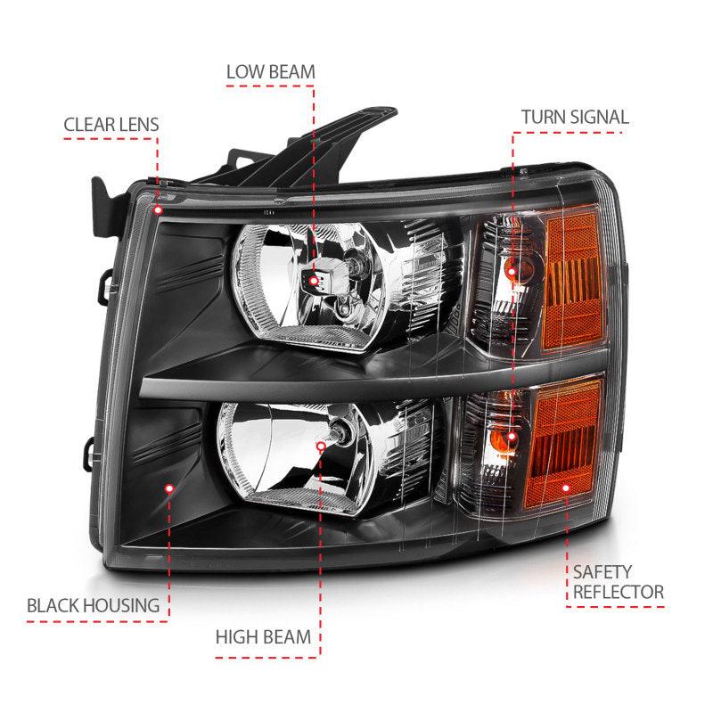 ANZO 2007-2013 Chevrolet Silverado Crystal Headlights Black - Order Your Parts - اطلب قطعك
