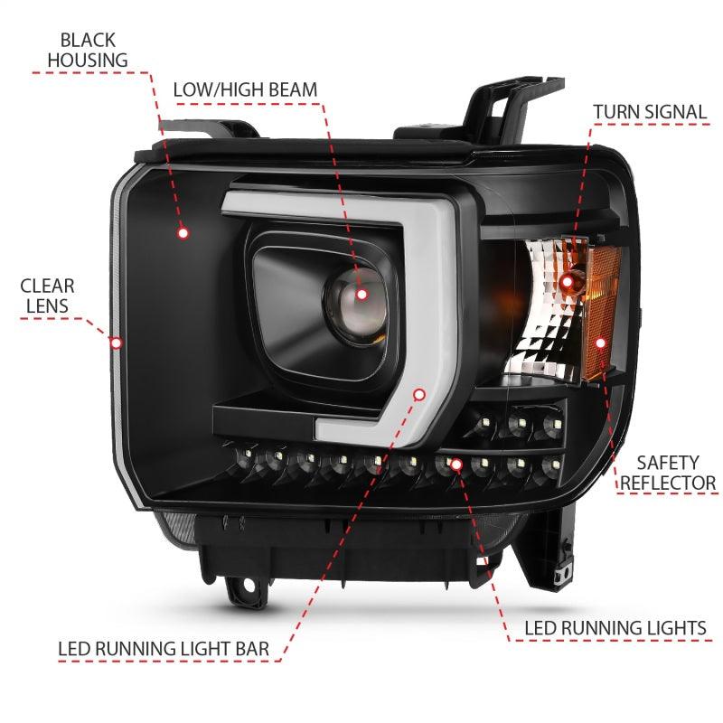 ANZO 2014-2015 Gmc Sierra 1500HD Projector Plank Style Headlight Black W/ Drl - Order Your Parts - اطلب قطعك