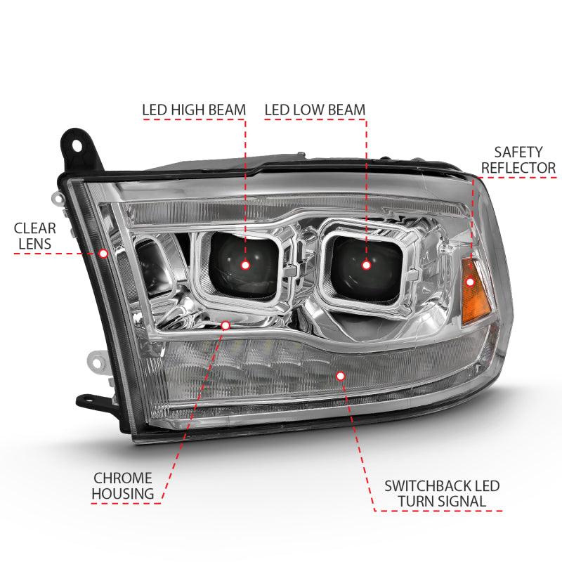 ANZO 2009-2018 Dodge Ram 1500 Led Projector Plank Style Switchback H.L Halo Chrome Amber (OE Style) - Order Your Parts - اطلب قطعك