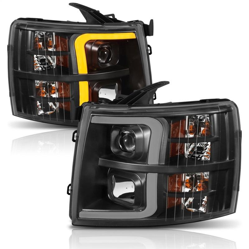 ANZO 07-13 Chevrolet Silverado 1500 Plank Style Projector Headlights Black w/ Amber - Order Your Parts - اطلب قطعك