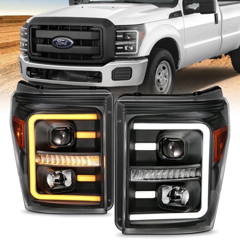 ANZO 2011-2016 Ford F250 Projector Headlights w/ Plank Style Switchback Black w/ Amber - Order Your Parts - اطلب قطعك