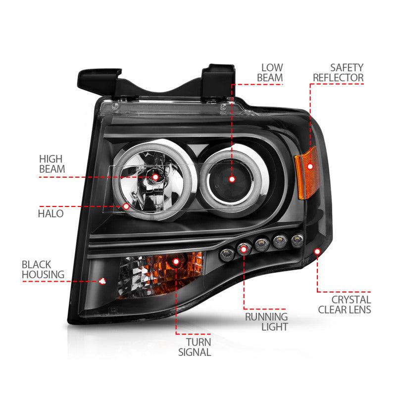 ANZO 2007-2014 Ford Expedition Projector Headlights w/ Halo Black - Order Your Parts - اطلب قطعك