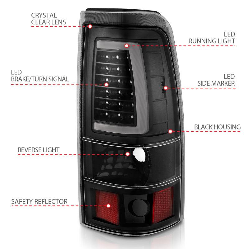 ANZO 1999-2002 Chevy Silverado 1500 LED Taillights Plank Style Black w/Clear Lens - Order Your Parts - اطلب قطعك