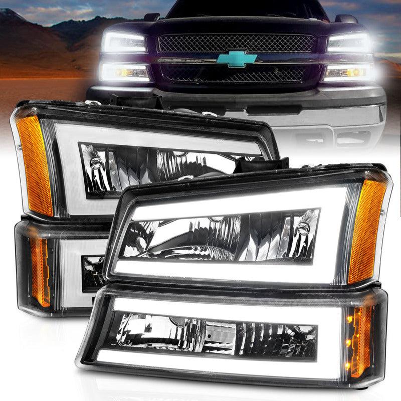 ANZO 2003-2006 Chevrolet Silverado 1500 Crystal Headlights w/ Light Bar Black Housing - Order Your Parts - اطلب قطعك