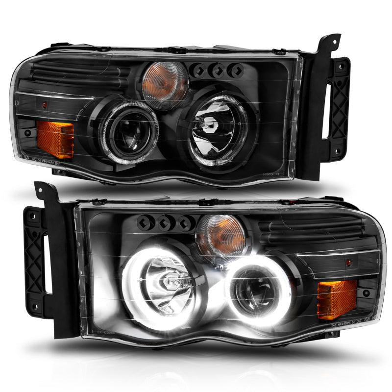ANZO 2002-2005 Dodge Ram 1500 Projector Headlights w/ Halo Black Clear Amber - Order Your Parts - اطلب قطعك