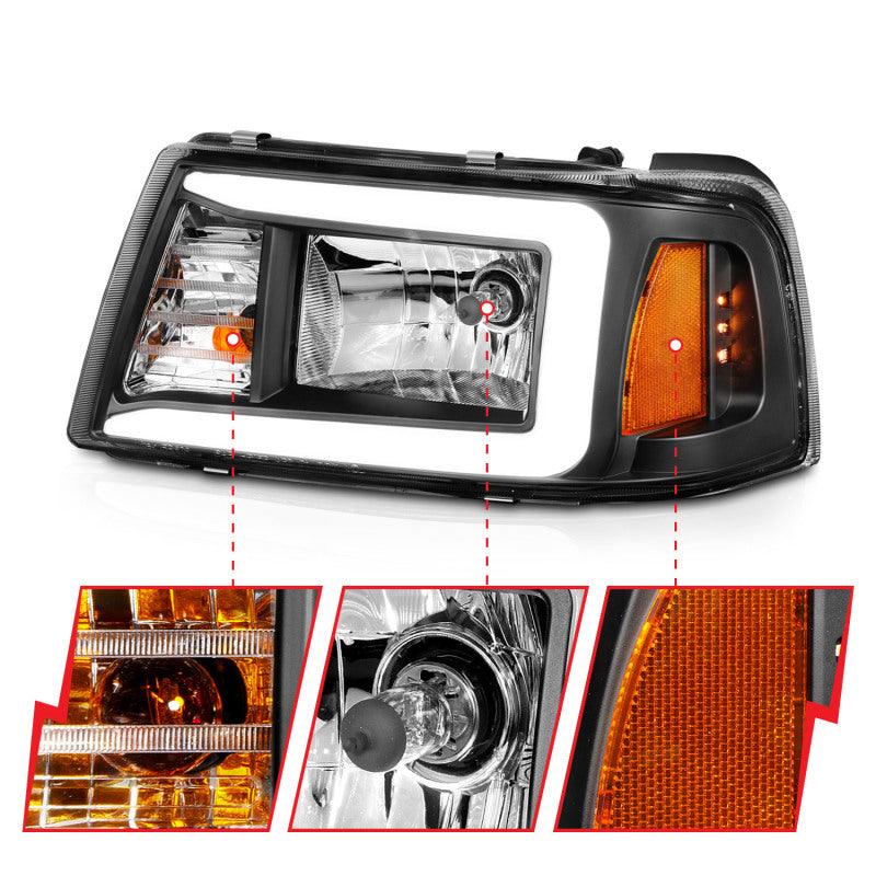 ANZO 2001-2011 Ford Ranger Crystal Headlights w/ Light Bar Black Housing - Order Your Parts - اطلب قطعك