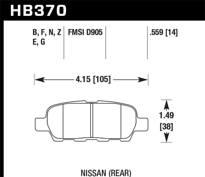 Hawk 03-07 350z / G35 / G35X w/o Brembo Performance Ceramic Street Rear Brake Pads - Order Your Parts - اطلب قطعك