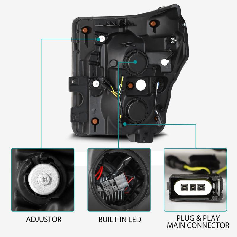 AlphaRex 11-16 Ford F-350 SD LUXX LED Proj Headlights Plank Style Alpha Blk w/Activ Light/Seq Signal - Order Your Parts - اطلب قطعك