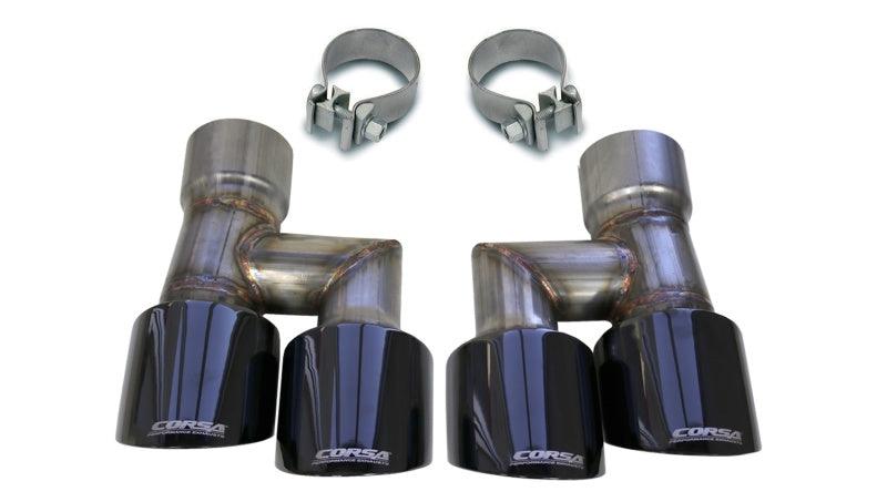Corsa 18-19 Ford Mustang Eco 2.3L Twin 4in Black PVD Pro-Series Tip Kit (Clamps Included) - Order Your Parts - اطلب قطعك