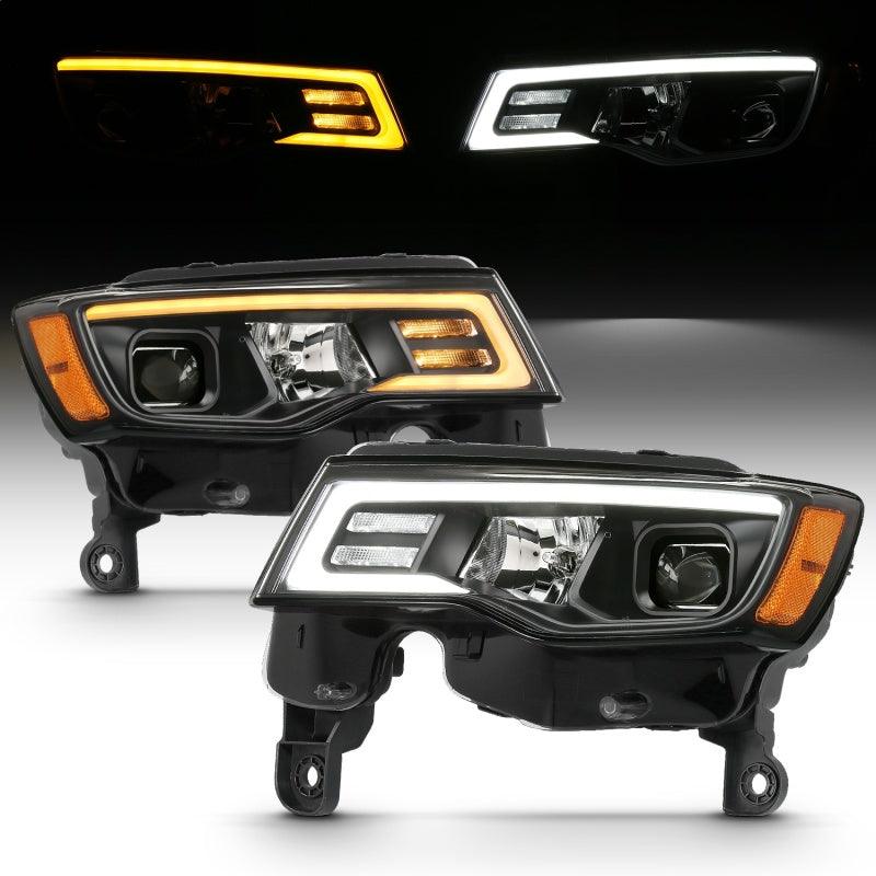 ANZO 2017-2018 Jeep Grand Cherokee Projector Headlights w/ Plank Style Switchback - Black w/ Amber - Order Your Parts - اطلب قطعك