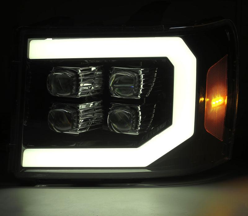 AlphaRex 07-13 GMC 1500HD NOVA LED Proj Headlights Plank Style Chrome w/Activ Light/Seq Signal/DRL - Order Your Parts - اطلب قطعك