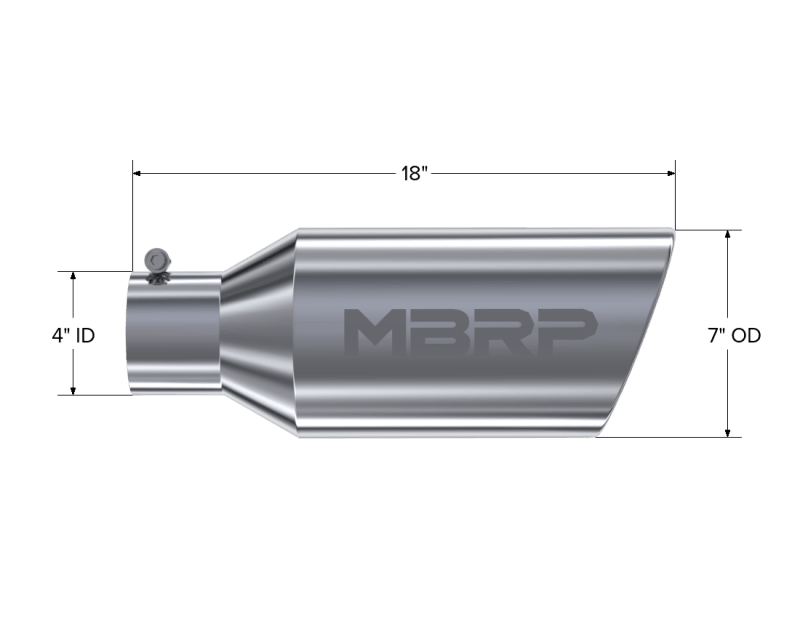 MBRP Universal Tip 7inch O.D. Rolled End 4inch inlet 18inch length - T304 (SINGLE TIP) - Order Your Parts - اطلب قطعك