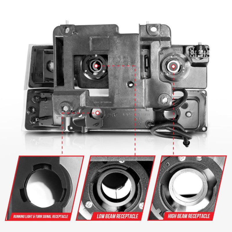 ANZO 88-98 Chevrolet C1500 Crystal Headlights w/ Light Bar Black Housing w/ Signal Side Markers 8Pcs - Order Your Parts - اطلب قطعك