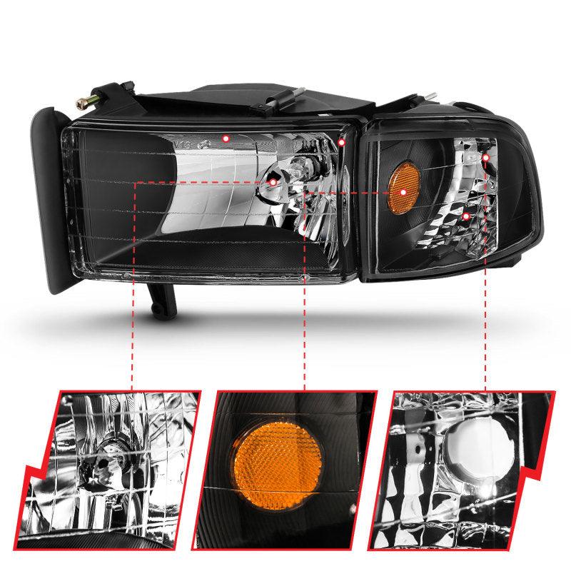 ANZO 1994-2001 Dodge Ram Crystal Headlights Black - Order Your Parts - اطلب قطعك